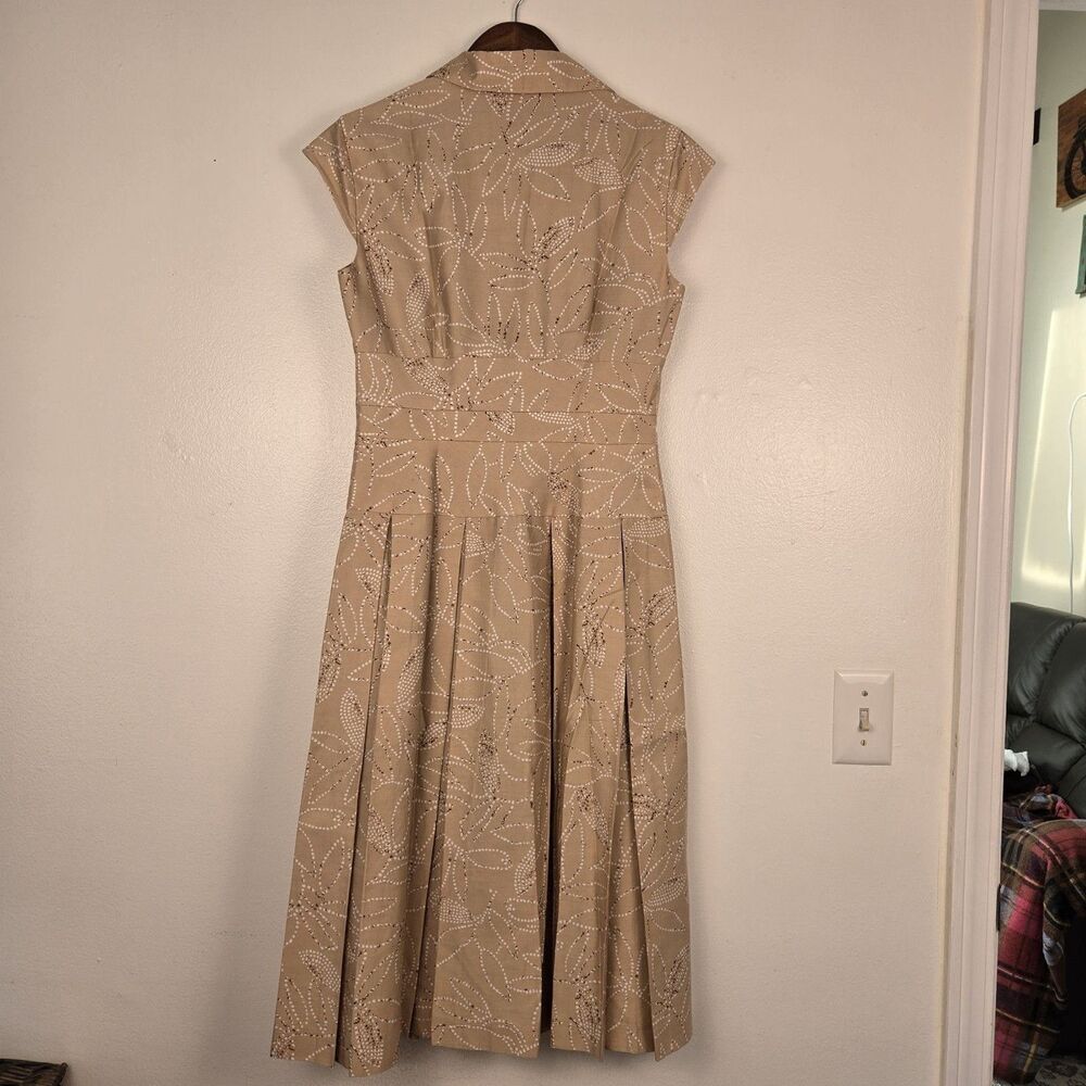 VTG 1950’s Style Liz Claiborne Fit N Flare Cotton Dress Size 4 Tan Floral 90's - Picture 2 of 9